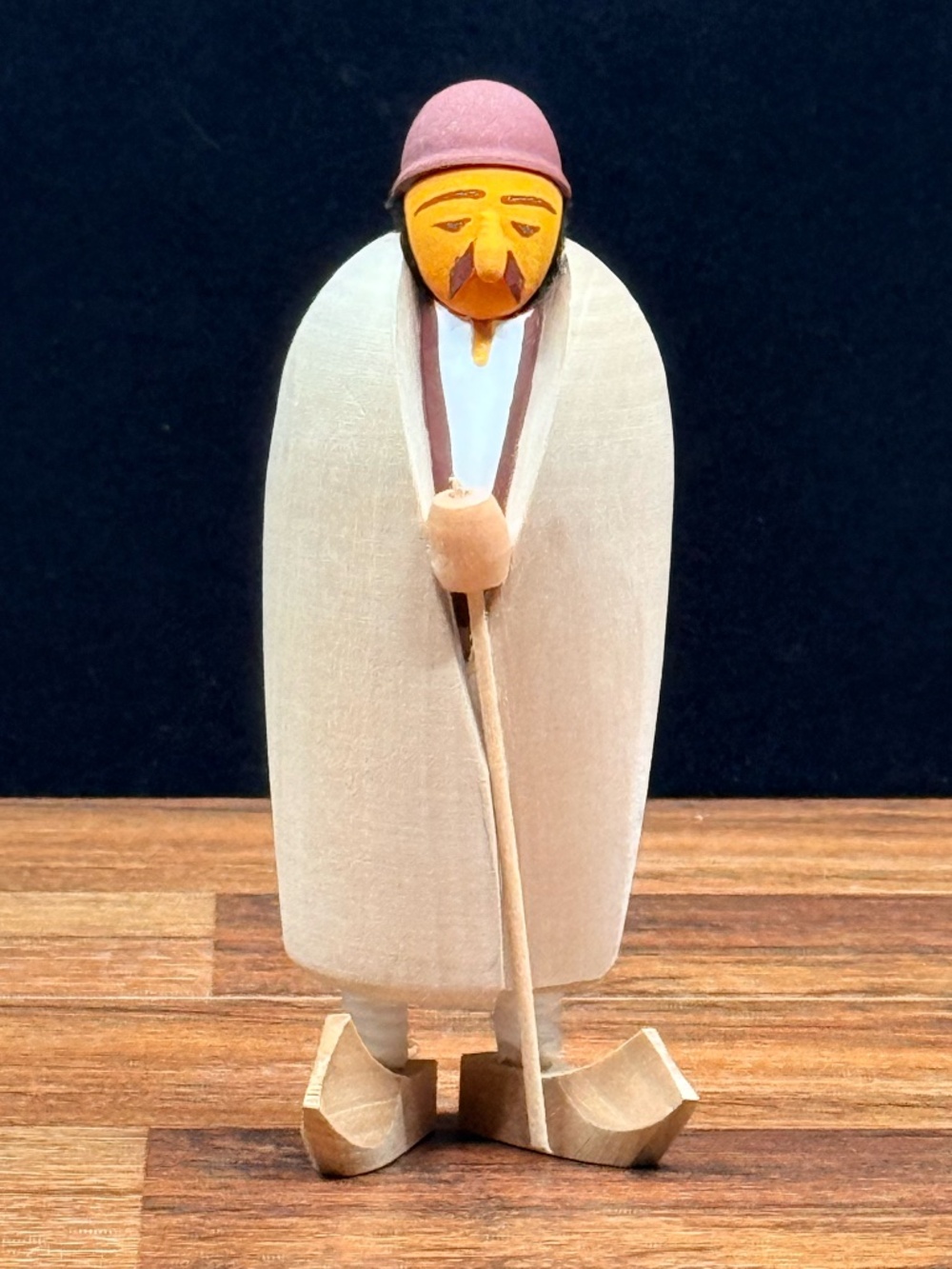 Man w/Cane Wooden Figurine